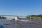 A barge moving northwards on River Missouri at Omaha