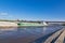 A barge moving northwards on River Missouri at Omaha