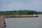 A barge at rest on a sunday in alaska