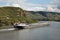 Barge on Rhine River wine region of Germany