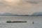 Barge with sand pushed at mouth of Long Tau River, Vung Tau city, Vietnam