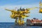 Barge and tug boat in open sea,Oil and gas platform in the gulf or the sea, The world energy, Offshore oil and rig construction