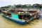 Barges anchored at Ayeyarwady river port in Mandalay, Myanmar