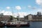 Barges anchored in the marina in the city center, water apartments, London