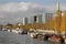 Barges and buildings on Seine river in Paris