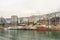 Barges docked in Xiling City on Yangtze River, China