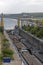 Barges in floodgates on Danube