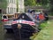 Barges and houseboats moored on the rochdale canal in hebden bridge in west yorkshire