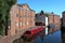 Barges moored on canal in Birmingham city center