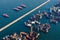 Barges parked along the breakwater