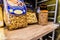 Bari, Italy - March 11, 2019: Bags with artisanal pasta, with wheat flour, for sale in an Italian gourmet store