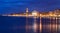 Bari night cityscape and seafront. city lights at evening