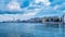 Bari seafront city view from marina. Blue sea and cloudy sky.