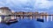 Bari seafront city view from marina. Long exposure at evening.