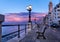 Bari seafront. Colorful amazing sunset. Coastline and city view.