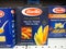 Barilla Mezze Penne Tricolore italian pasta on the supermarket shelves.