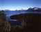 bariloche, argentina,nahuel huapi lake and snow mountain panoramic viux blue sky pintoresque