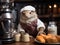 Barista bearded dragon with mini espresso machine