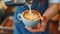 Barista pouring milk into coffee, Generative AI