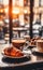 Barista\\\'s Delight: Inviting bar table with coffee and croissants,