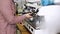 Barista at work with coffee machine, process of coffee making