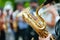 Baritone saxophone player performs street performances with his