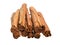 Bark from Cinnamomum verum or true cinnamon or Ceylon cinnamon. Isolated on white background