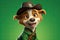 Barkin\\\' Cowboy: A 3D-Rendered Dog\\\'s Journey to Cowboy Stardom on Green Golden Gradient Background