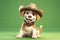 Barkin\\\' Cowboy: A 3D-Rendered Dog\\\'s Journey to Cowboy Stardom on Green Gradient Background