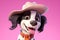 Barkin\\\' Cowboy: A 3D-Rendered Dog\\\'s Journey to Cowboy Stardom on Pink Gradient Background