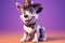 Barkin\\\' Cowboy: A 3D-Rendered Dog\\\'s Journey to Cowboy Stardom on Violett Gradient Background