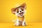 Barkin\\\' Cowboy: A 3D-Rendered Dog\\\'s Journey to Cowboy Stardom on Yellow Golden Gradient Background