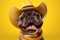 Barkin\\\' Cowboy: A 3D-Rendered Dog\\\'s Journey to Cowboy Stardom on Yellow Gradient Background