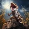 Barking gecko in defensive posture on rock  Made With Generative AI illustration
