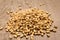 Barley cereal grain. Pile of grains on the wooden table. Selective focus.