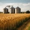 Barley Silos In Agricultural Landscape. Generative AI