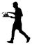 Barmen, waiter with empty and full trays, vector silhouette.