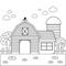 A barn in the farm. Vector black and white coloring page.