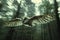 Barn Owl flying in forest.Generative Ai