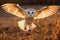 Barn owl flying with wings wide open. Generative AI