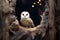 barn owl in a hollow tree at dusk