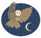 Barn Owl spread wings flying, crescent of the moon