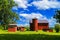 barn red painted bards silo farm house building storage farming shelter backyard farmyard