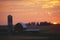 Barn and Silo at sunset