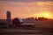 Barn and Silo at sunset, Rolling Hills, IA