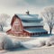 Barn in Winter Wonderland: Red Barn Covered in Snow
