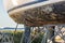 Barnacle growth on the hull of a sailboat. Ready to be scraped, cleaned and coated with antifouling paint