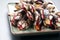 Barnacles, goose neck barnacle, percebes, gallician barnacles in a plate, close-up