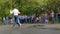 Barnaul, Russia - May 23 2021. Social dancing at street with crowd