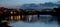 Barnes Railway Bridge in west London, a Grade II listed structure, photographed during blue hour on a cold, clear winter`s evening